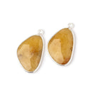 22x15mm .925 Silver Bezel Yellow Beryl Faceted Freeform Pendants Set of 2 pieces - Beadsofcambay.com