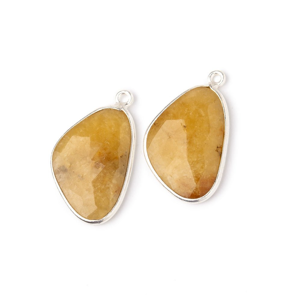 22x15mm .925 Silver Bezel Yellow Beryl Faceted Freeform Pendants Set of 2 pieces - Beadsofcambay.com