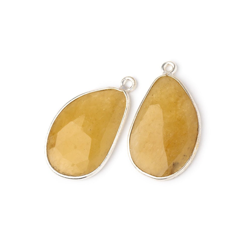 22x15mm .925 Silver Bezel Yellow Beryl Faceted Freeform Set of 2 Pendants - Beadsofcambay.com