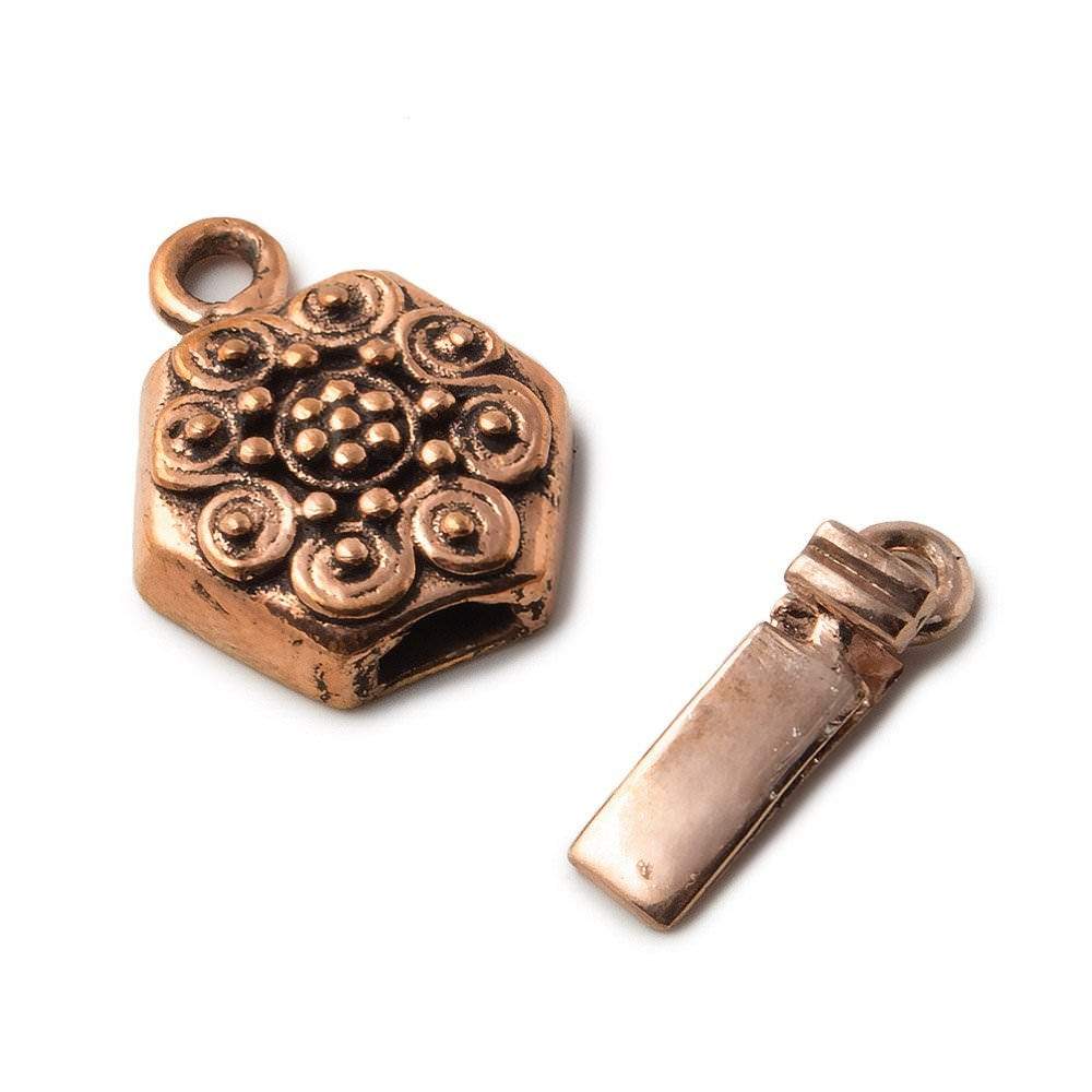 22x15mm Copper Hexagon Box Clasp with Floral Design - Beadsofcambay.com