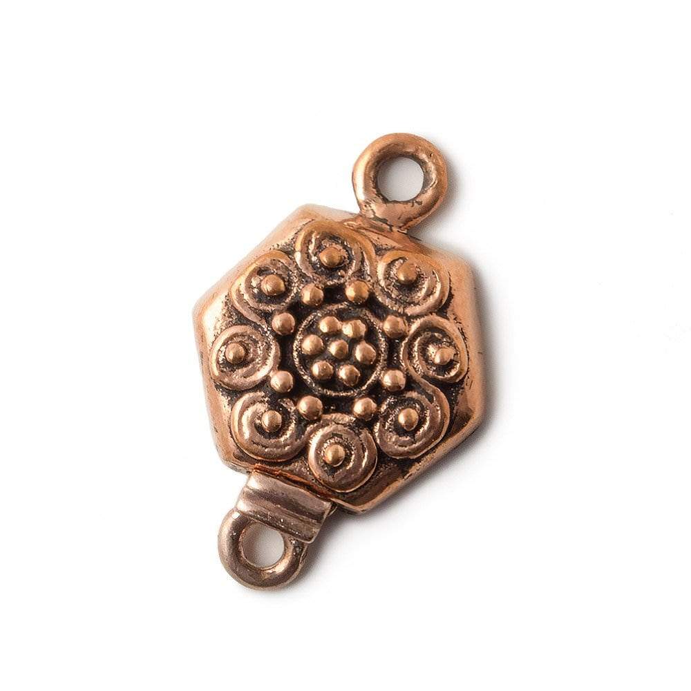 22x15mm Copper Hexagon Box Clasp with Floral Design - Beadsofcambay.com