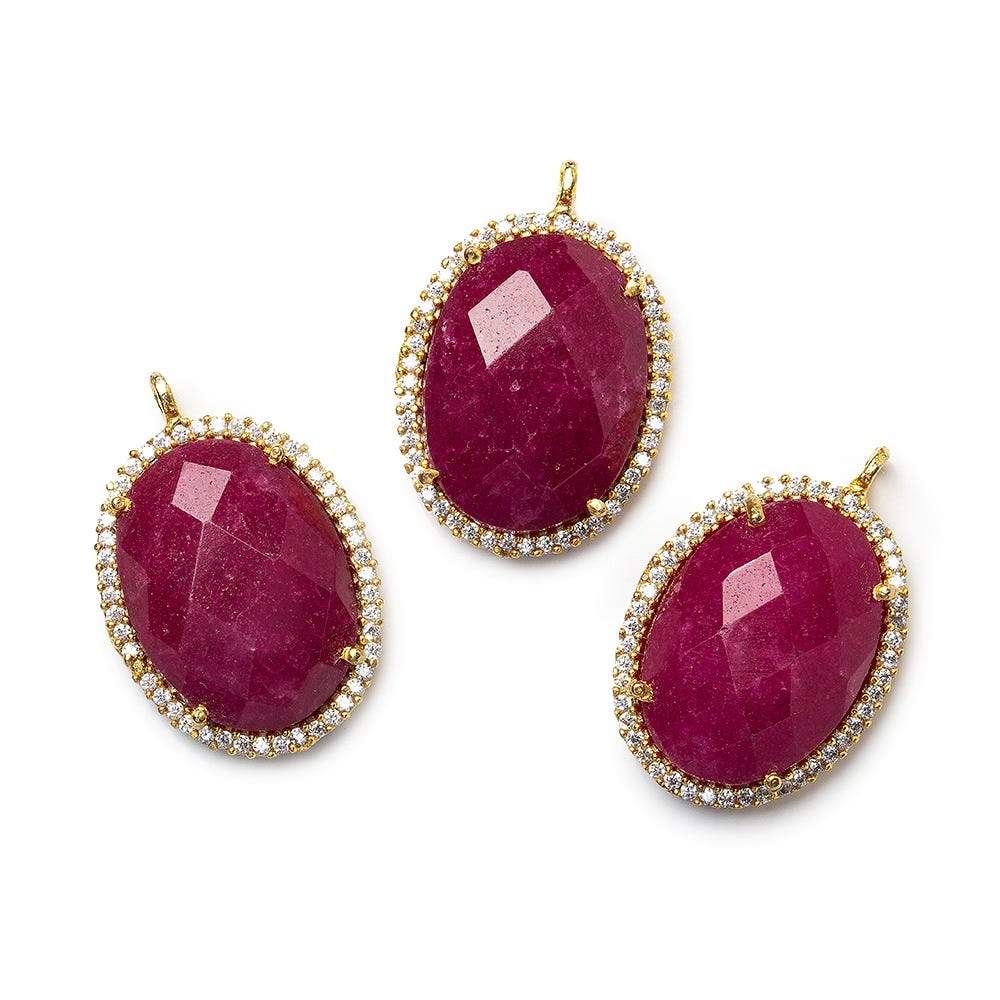 22x16.5mm Gold CZ Bezel & Dyed Ruby faceted oval Pendant 1 piece - Beadsofcambay.com