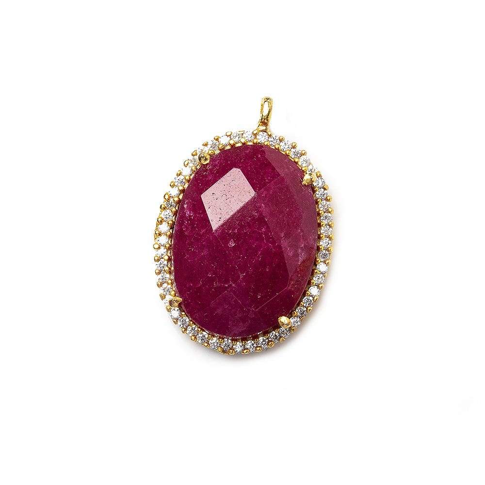 22x16.5mm Gold CZ Bezel & Dyed Ruby faceted oval Pendant 1 piece - Beadsofcambay.com