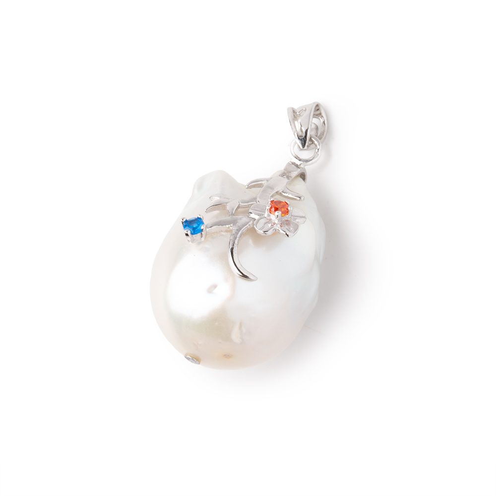 22x16.5mm White Ultra Baroque .925 Silver Pendant focal 1 piece - Beadsofcambay.com