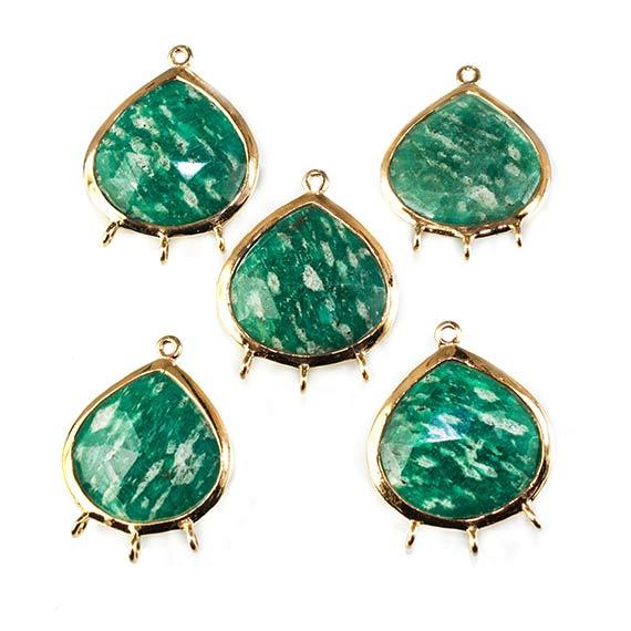22x17mm Vermeil Bezeled Amazonite faceted heart 3 ring Pendant 1 piece - Beadsofcambay.com