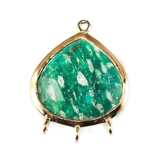 22x17mm Vermeil Bezeled Amazonite faceted heart 3 ring Pendant 1 piece - Beadsofcambay.com