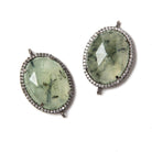 22x18mm Black Gold Bezeled White CZ & Dendritic Prehnite Oval Connector 1 pc - Beadsofcambay.com