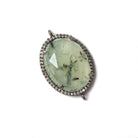 22x18mm Black Gold Bezeled White CZ & Dendritic Prehnite Oval Connector 1 pc - Beadsofcambay.com