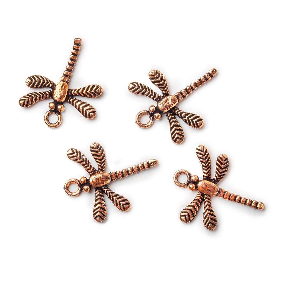 22x18mm Copper Dragonfly Charm with Scroll Design Set of 4 - Beadsofcambay.com