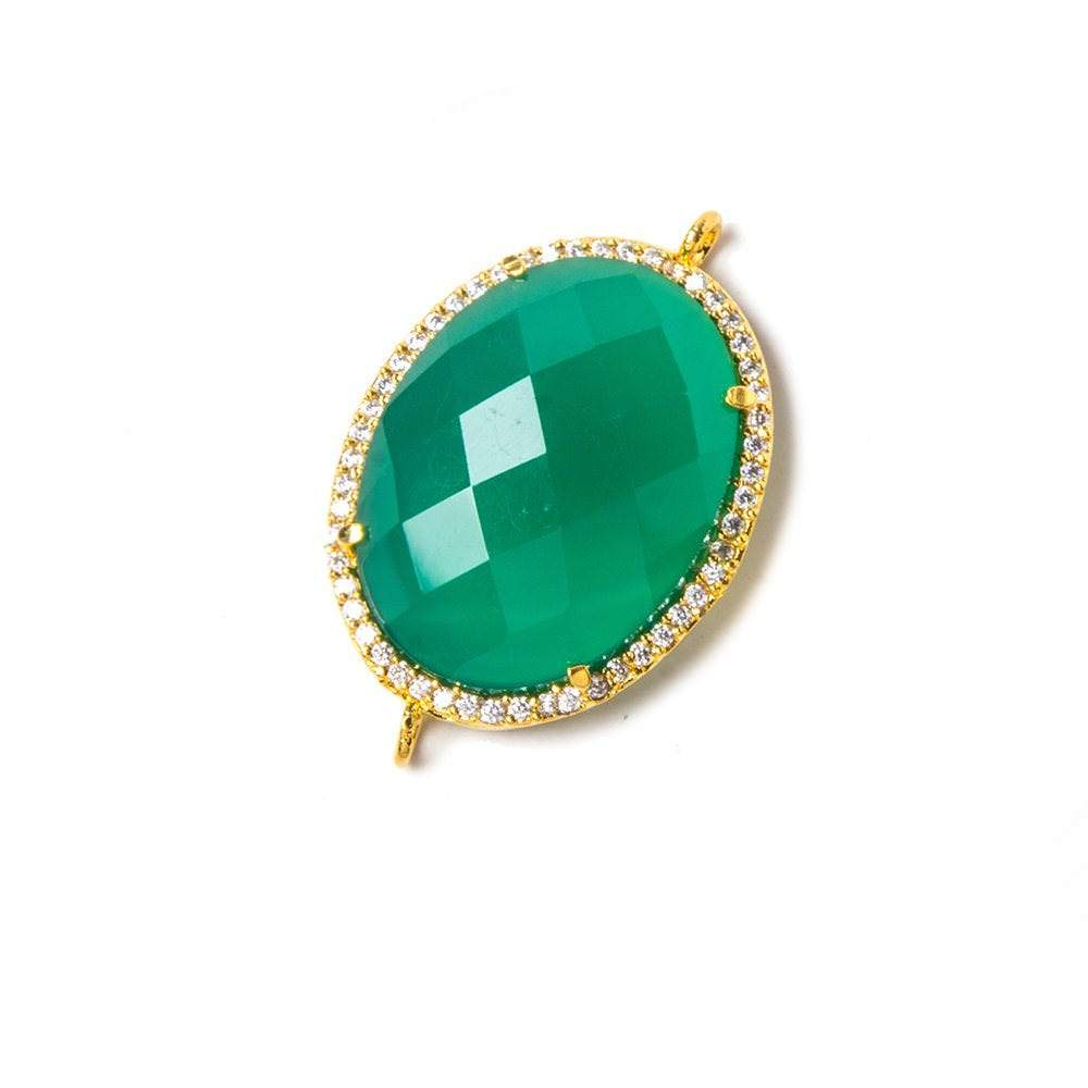 22x18mm Gold Bezeled White CZ & Green Onyx Oval Connector 1 pc - Beadsofcambay.com