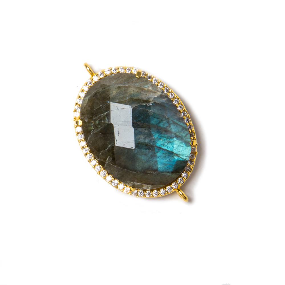 22x18mm Gold Bezeled White CZ & Labradorite Faceted Oval Connector 1 pc - Beadsofcambay.com
