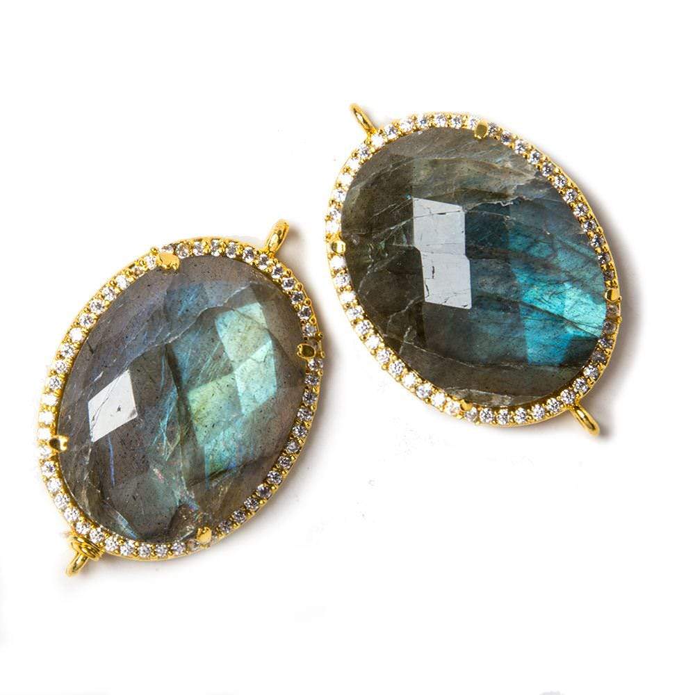 22x18mm Gold Bezeled White CZ & Labradorite Faceted Oval Connector 1 pc - Beadsofcambay.com