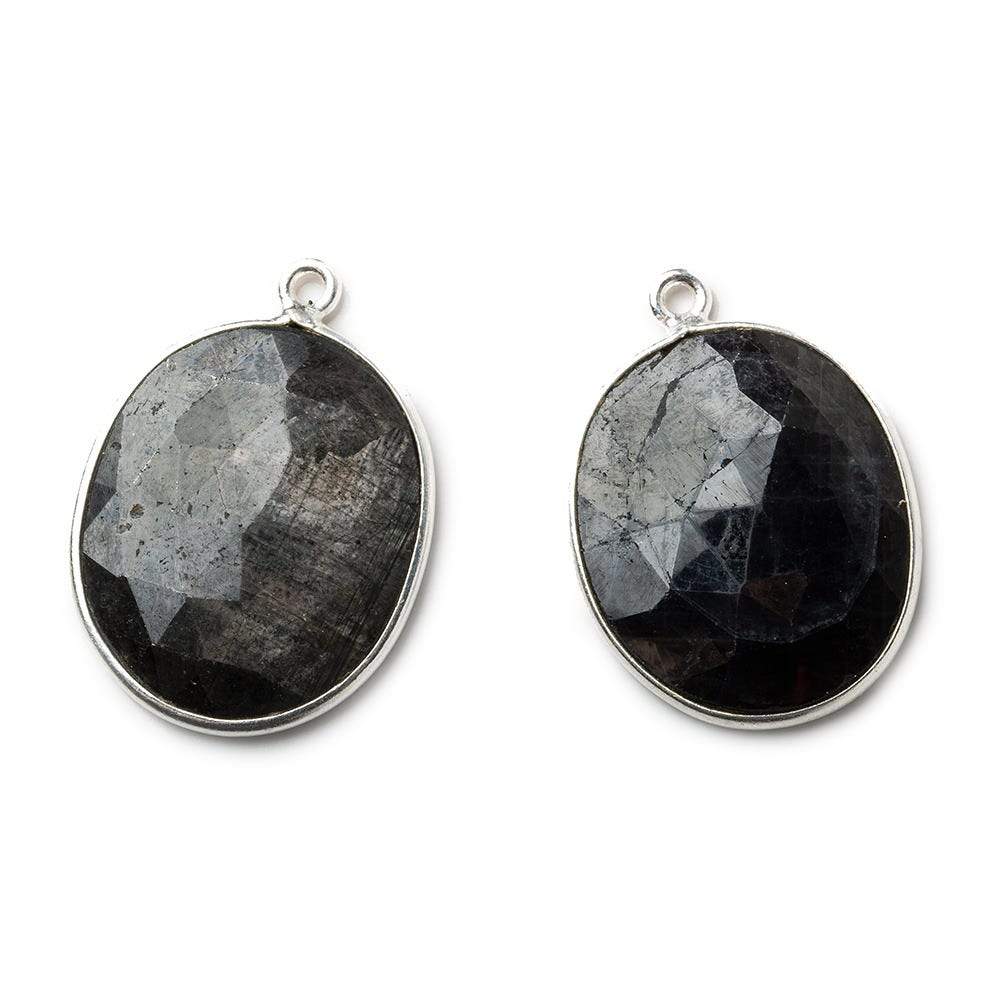 22x18mm Silver .925 Bezel Chocolate Sapphire faceted Oval Pendant Set of 2 pieces - Beadsofcambay.com