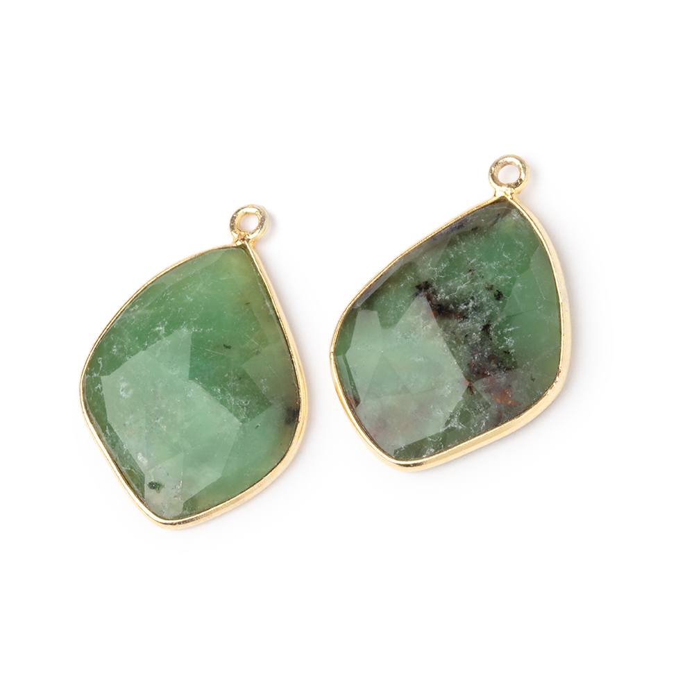 22x18mm Vermeil Bezel Chrysoprase Faceted Freeform Set of 2 Pendants - Beadsofcambay.com