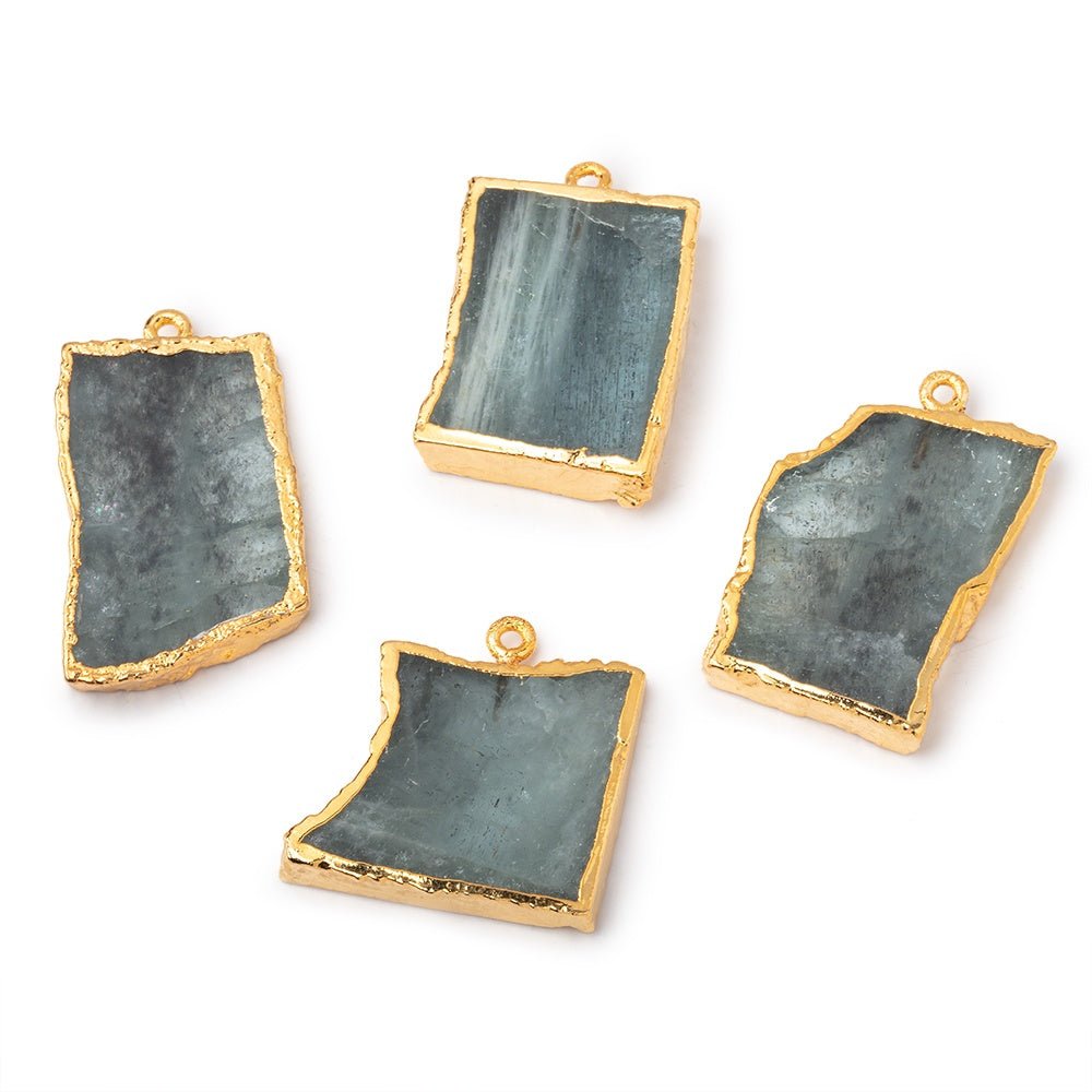 22x22-32x20mm Gold Leafed Moss Aquamarine Slice Pendant Focal 1 piece - Beadsofcambay.com