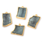 22x22-32x20mm Gold Leafed Moss Aquamarine Slice Pendant Focal 1 piece - Beadsofcambay.com