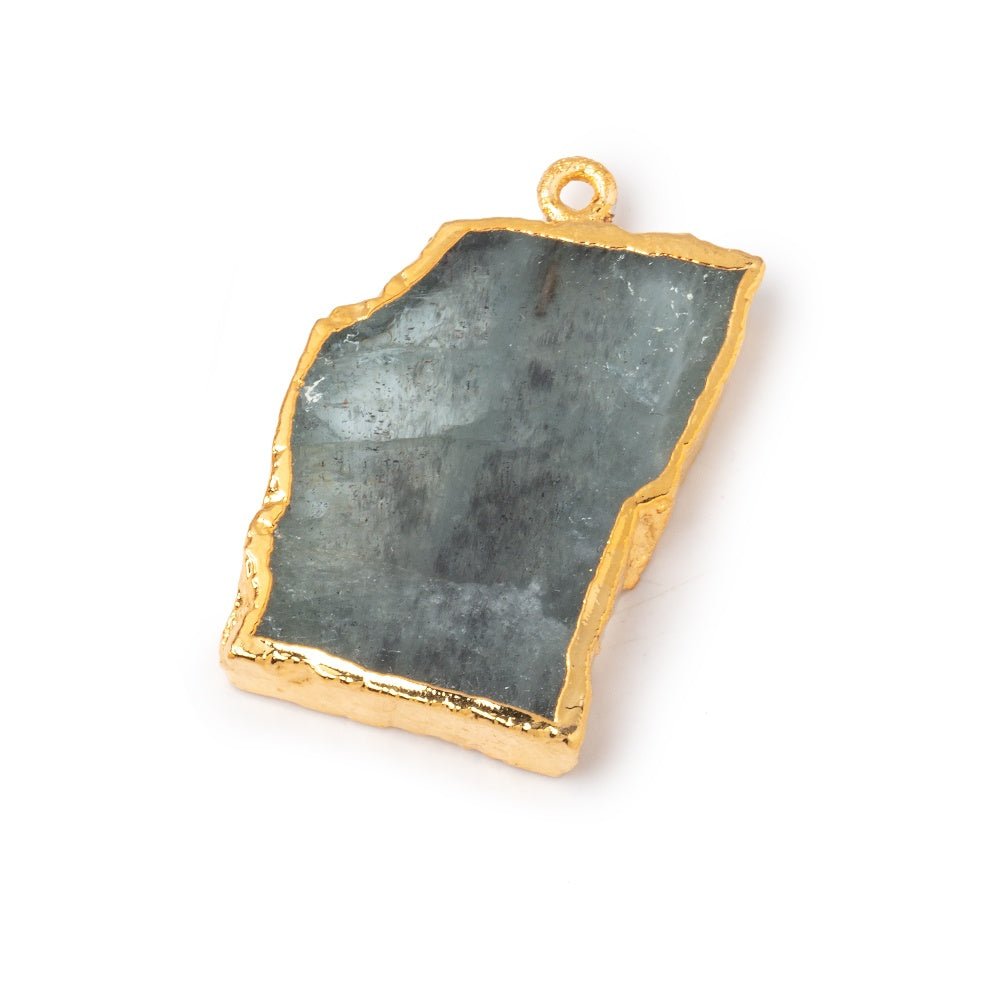 22x22-32x20mm Gold Leafed Moss Aquamarine Slice Pendant Focal 1 piece - Beadsofcambay.com