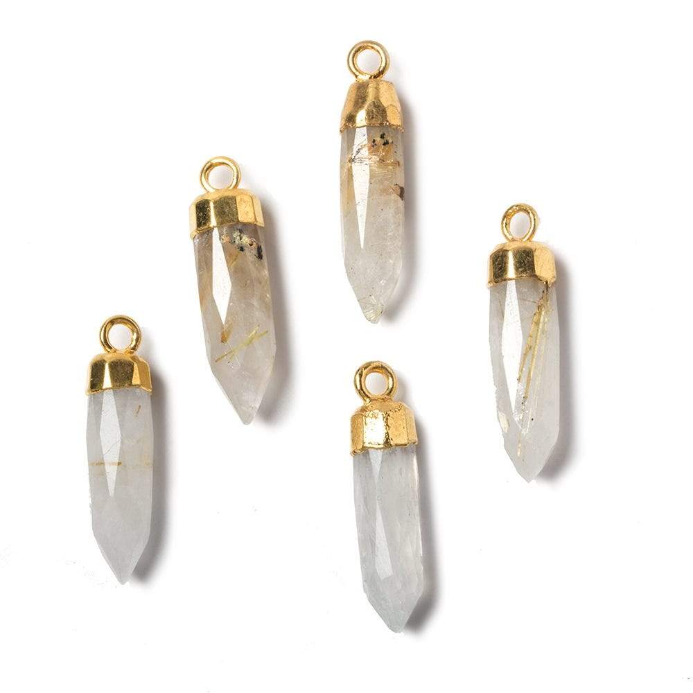 22x5mm Gold Leafed Rutilated Quartz Spike Pendants 1 piece - Beadsofcambay.com