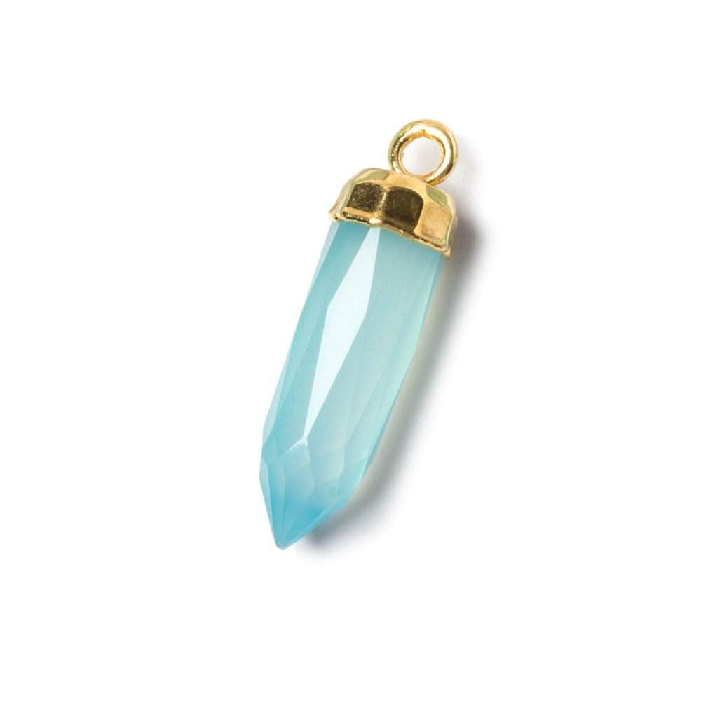 22x6mm Gold Leafed SeaBlue Chalcedony Spike Pendants 1 piece - Beadsofcambay.com