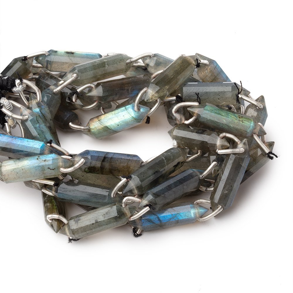 22x6mm Labradorite Double Terminated Point with Double Drill Holes 7 inch 8 Beads - Beadsofcambay.com