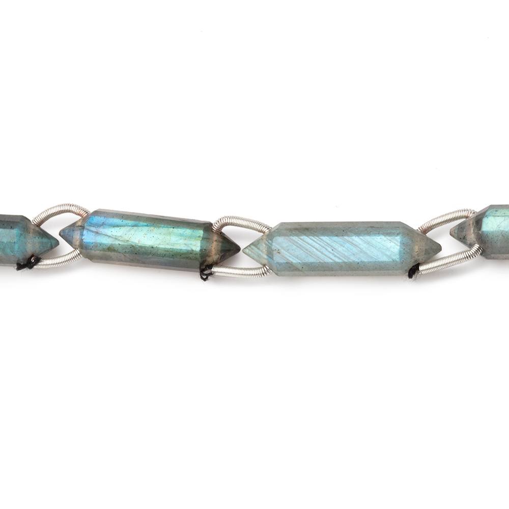 22x6mm Labradorite Double Terminated Point with Double Drill Holes 7 inch 8 Beads - Beadsofcambay.com