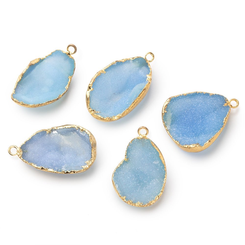 23-24mm Gold Leafed Santorini Blue Concave Drusy Pendant 1 focal piece - Beadsofcambay.com