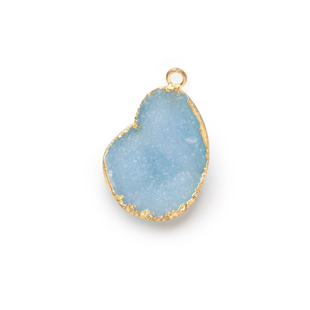 23-24mm Gold Leafed Santorini Blue Concave Drusy Pendant 1 focal piece - Beadsofcambay.com