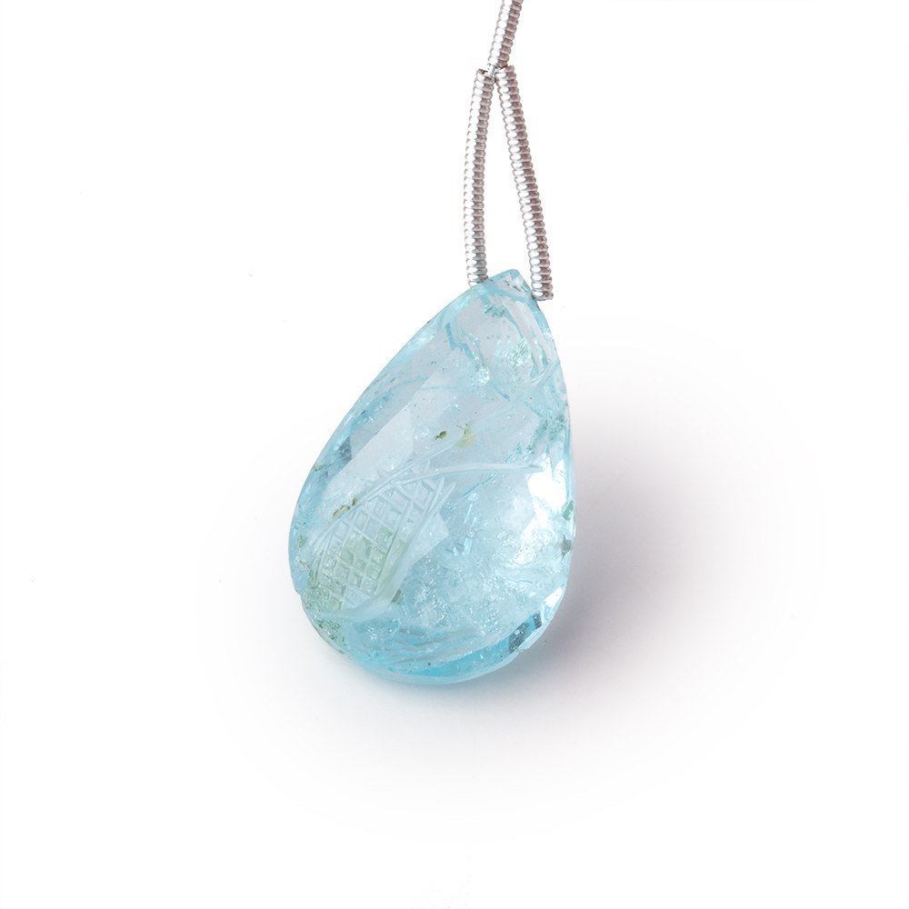 23-25mm Sky Blue Topaz Hand Carved Pear Focal 1 Bead - Beadsofcambay.com
