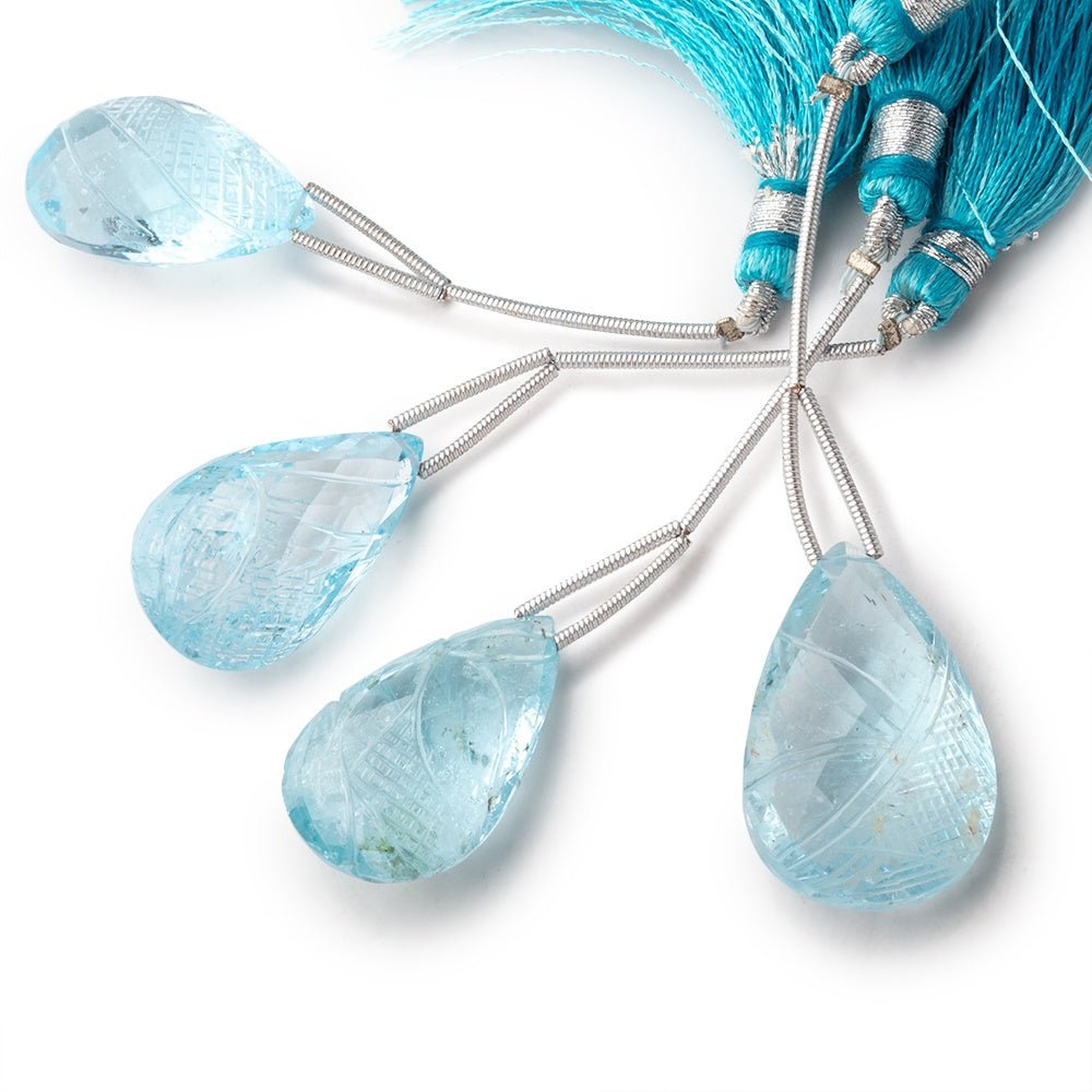 23-25mm Sky Blue Topaz Hand Carved Pear Focal 1 Bead - Beadsofcambay.com