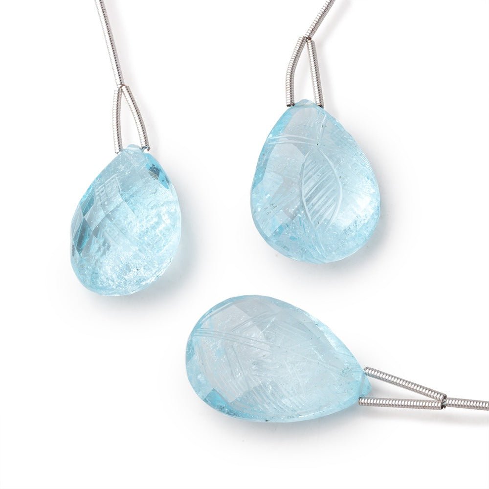 23-25mm Sky Blue Topaz Hand Carved Pear Focal Bead 1 piece - Beadsofcambay.com