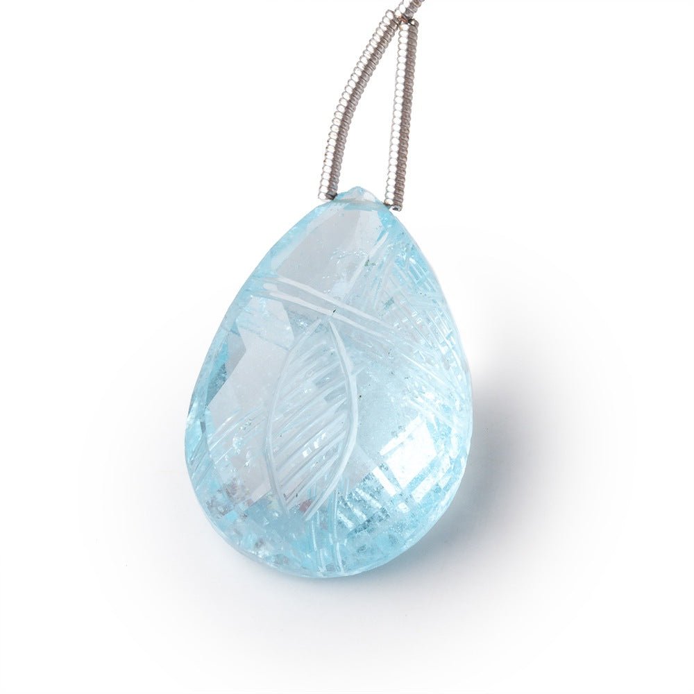 23-25mm Sky Blue Topaz Hand Carved Pear Focal Bead 1 piece - Beadsofcambay.com