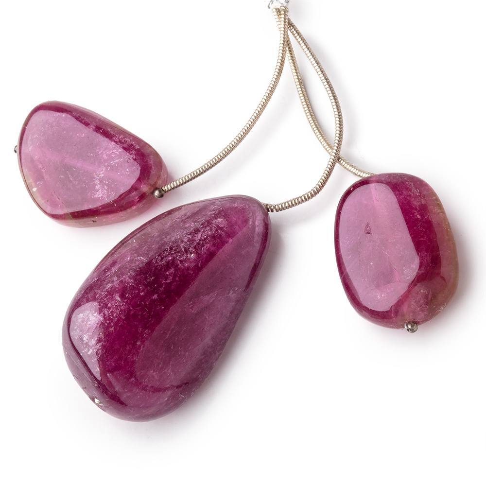 23-38mm Rubelite Tourmaline Plain Nugget Focal Beads Set of 3 AAA - Beadsofcambay.com