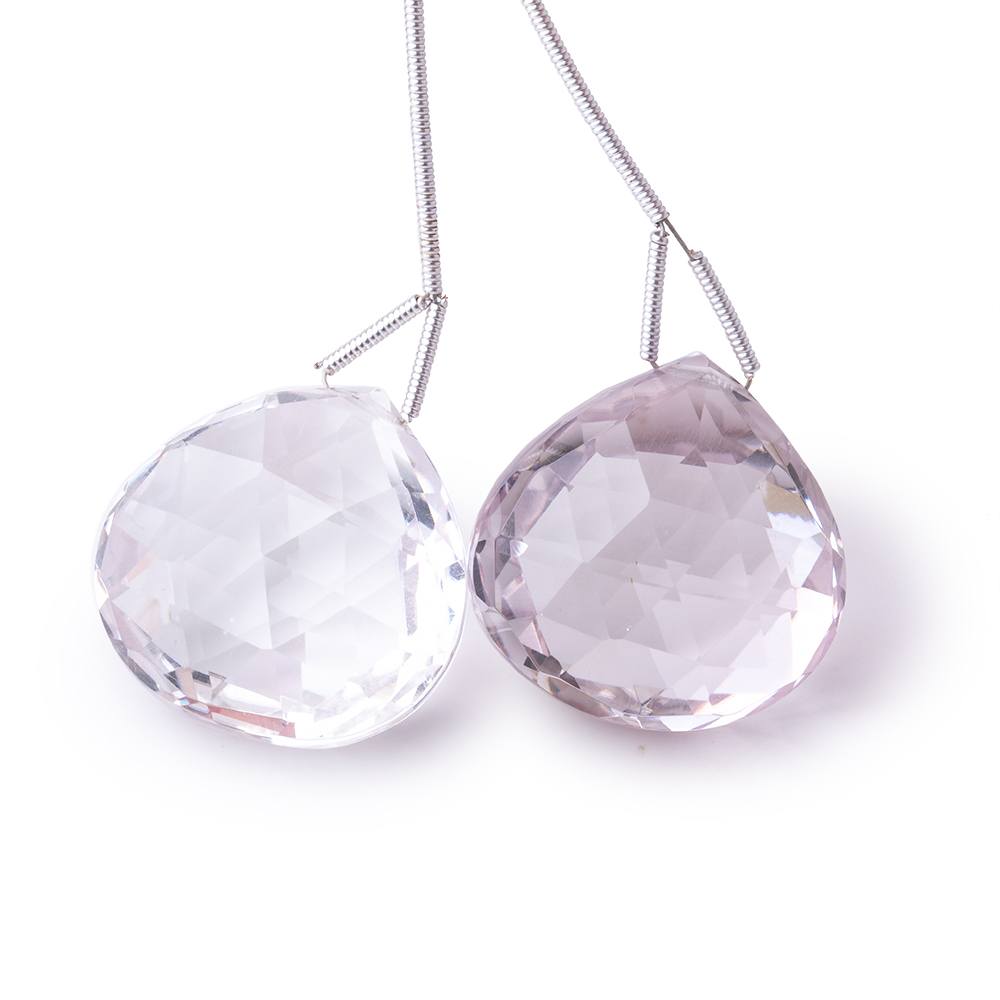 23.5x23.5mm Pink Amethyst Faceted Heart Focal Set of 2 Beads - Beadsofcambay.com