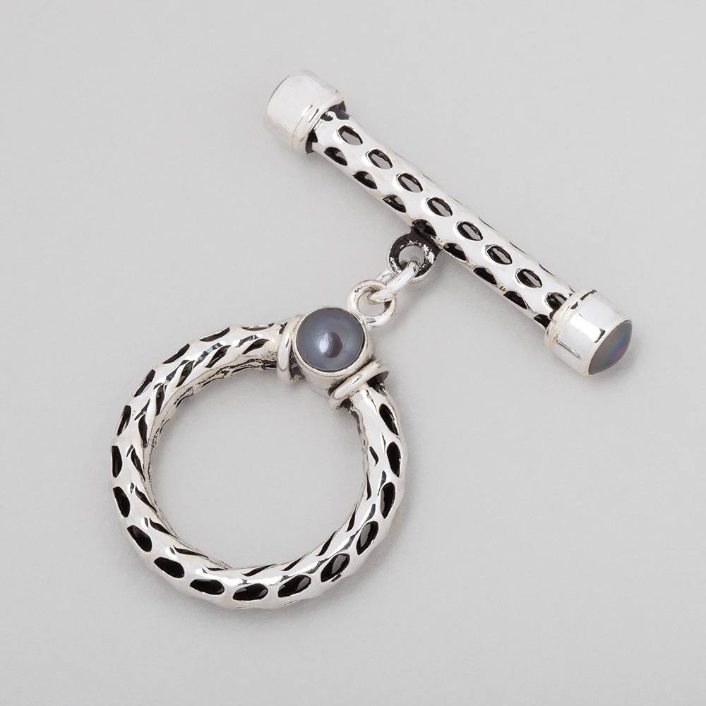 23mm Antiqued Sterling Silver Peacock Pearl Filigree Toggle 1 piece - Beadsofcambay.com