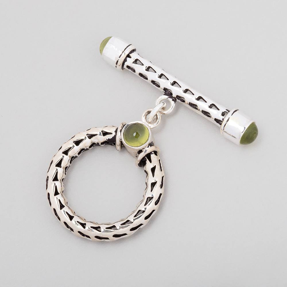 23mm Antiqued Sterling Silver Peridot Filigree Toggle 1 piece - Beadsofcambay.com
