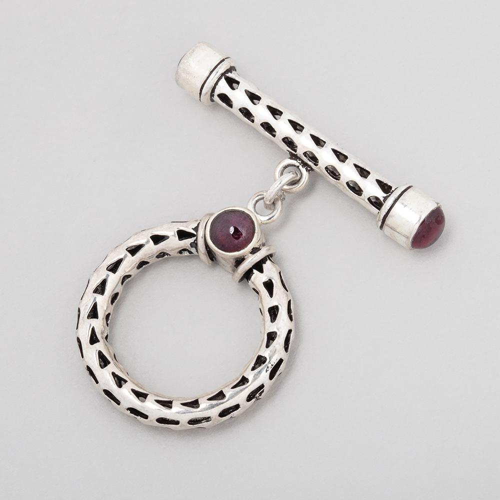 23mm Antiqued Sterling Silver Rhodolite Garnet Filigree Toggle 1 piece - Beadsofcambay.com