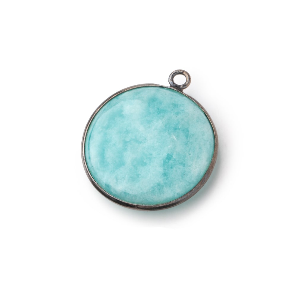 23mm Black Gold .925 Bezel Amazonite Plain Coin Pendant 1 Focal Bead - Beadsofcambay.com