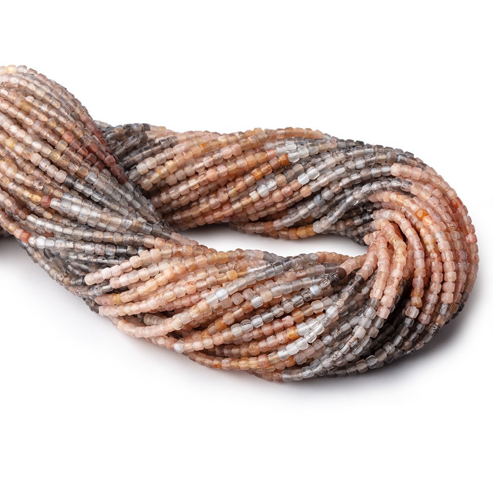 2.3mm Multi Color Moonstone Micro Faceted Cube Beads 12.5 inch 132 pieces - Beadsofcambay.com