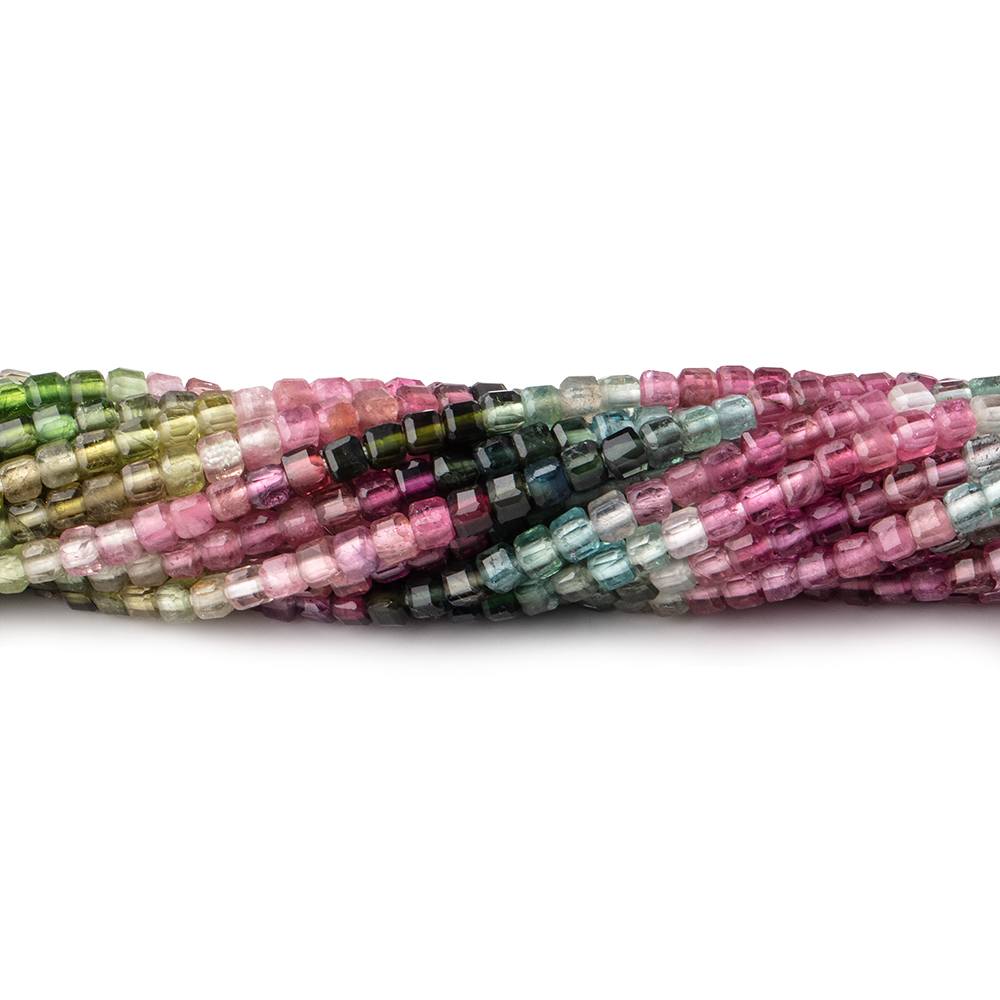 Beadsofcambay 2.3mm Multi Color Tourmaline Micro Faceted Cube Beads 12.5 inch 142 pieces