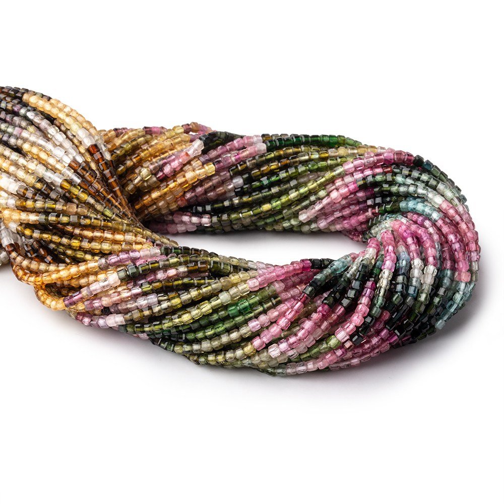 2.3mm Multi Color Tourmaline Micro Faceted Cube Beads 12.5 inch 142 pieces - Beadsofcambay.com