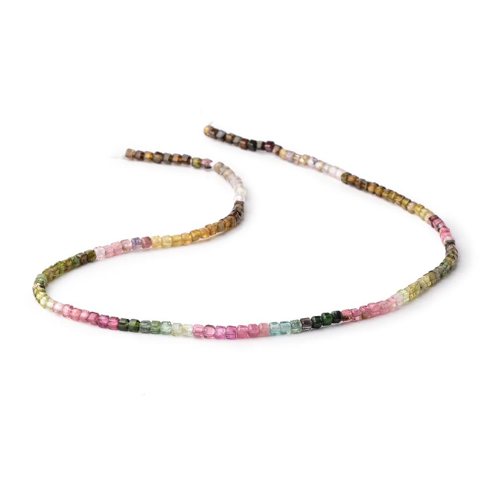 2.3mm Multi Color Tourmaline Micro Faceted Cube Beads 12.5 inch 142 pieces - Beadsofcambay.com