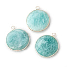23mm Sterling Silver Bezel Amazonite Plain Coin Pendant 1 Focal Bead - Beadsofcambay.com