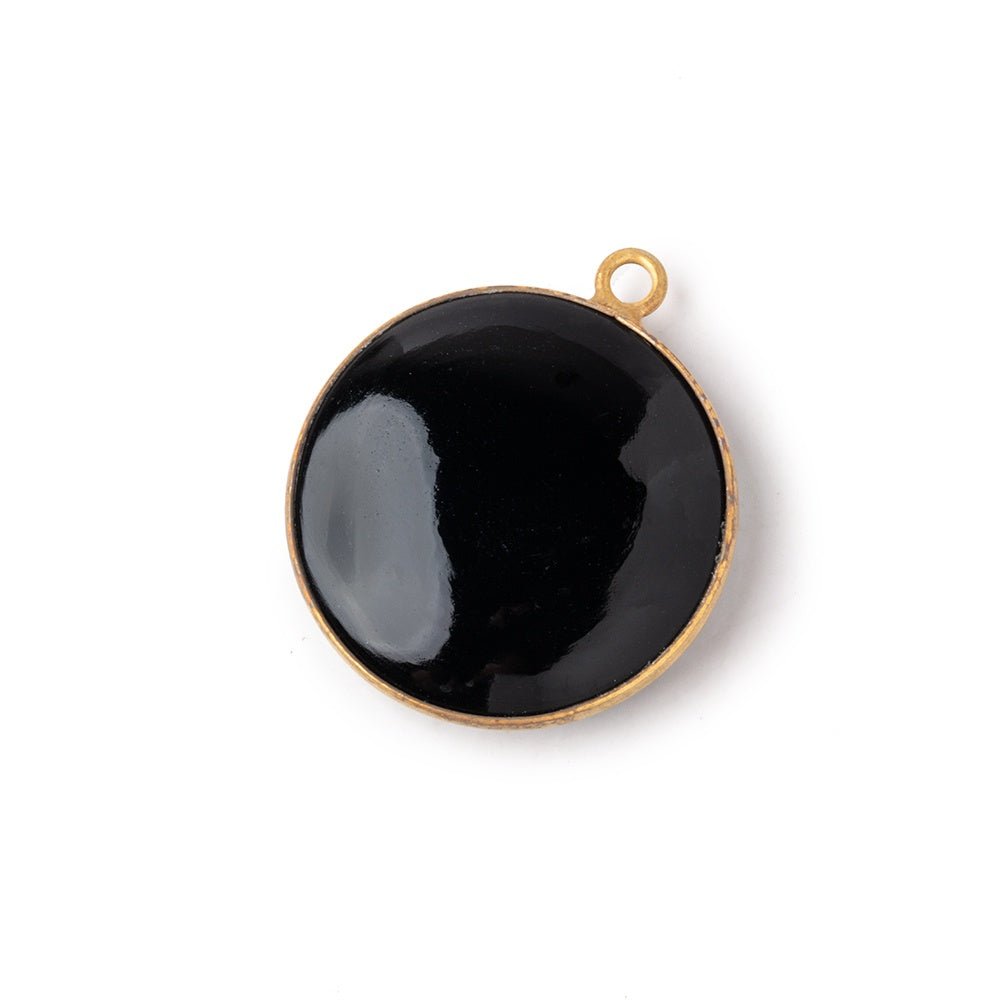 23mm Vermeil Bezel Black Onyx Plain Coin Pendant - Beadsofcambay.com