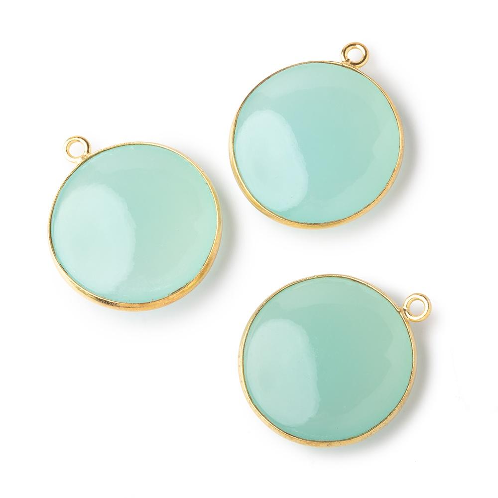 23mm Vermeil Bezel Seafoam Chalcedony Plain Coin Pendant 1 piece - Beadsofcambay.com