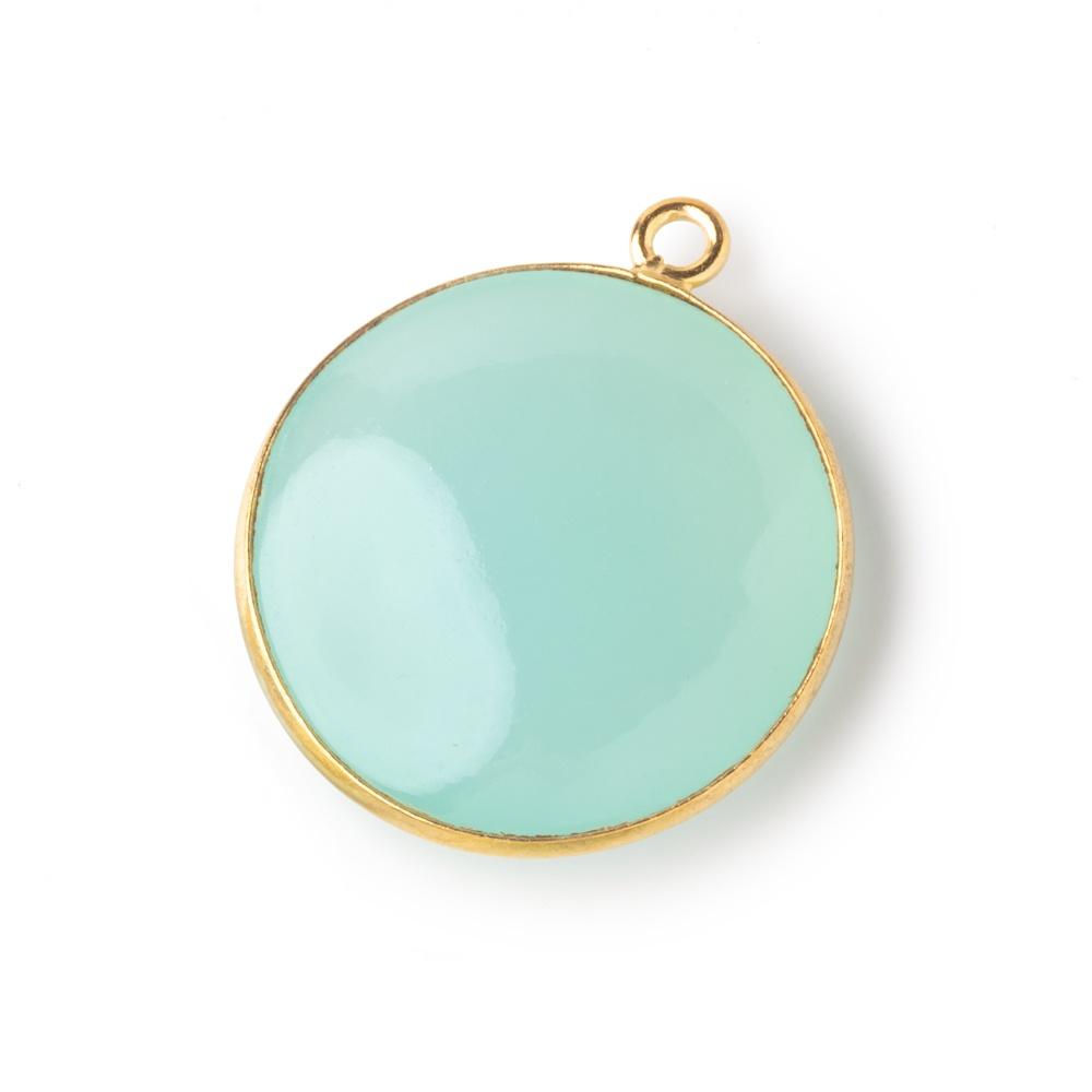 23mm Vermeil Bezel Seafoam Chalcedony Plain Coin Pendant 1 piece - Beadsofcambay.com