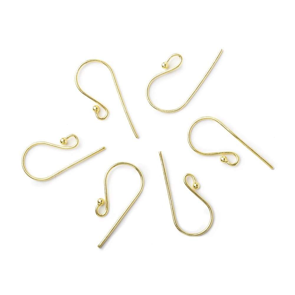23mm Vermeil Earwire Shepard's Hook with Ball Tip, 10 pieces - Beadsofcambay.com