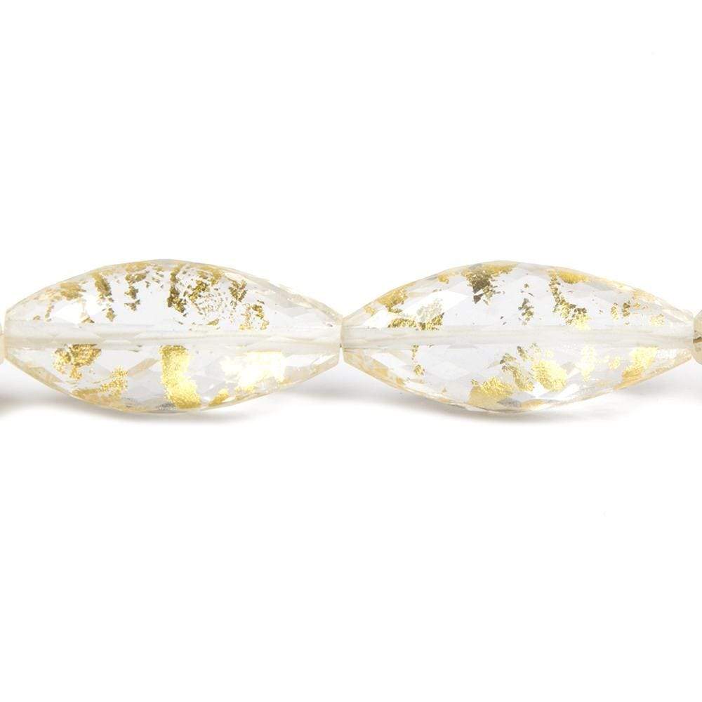 23x10-29x12mm Crystal Quartz navette triplet with gold leaf 16 inch 17 pieces - Beadsofcambay.com