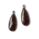 23x10mm Oxidized Silver Bezel Coconut Brown Jasper Pear Pendant Set of 2 - Beadsofcambay.com