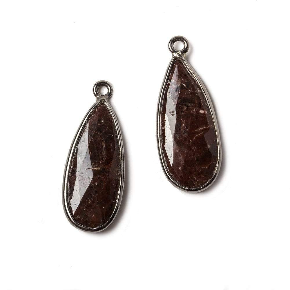 23x10mm Oxidized Silver Bezel Coconut Brown Jasper Pear Pendant Set of 2 - Beadsofcambay.com