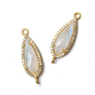23x10mm Vermeil Bezeled White CZ & Rainbow Moonstone Pear Connector 1 pc - Beadsofcambay.com
